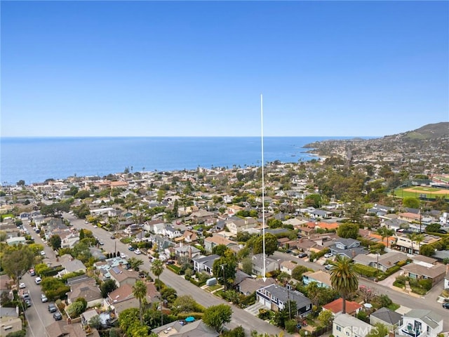 aerial view with a water view and a residential view