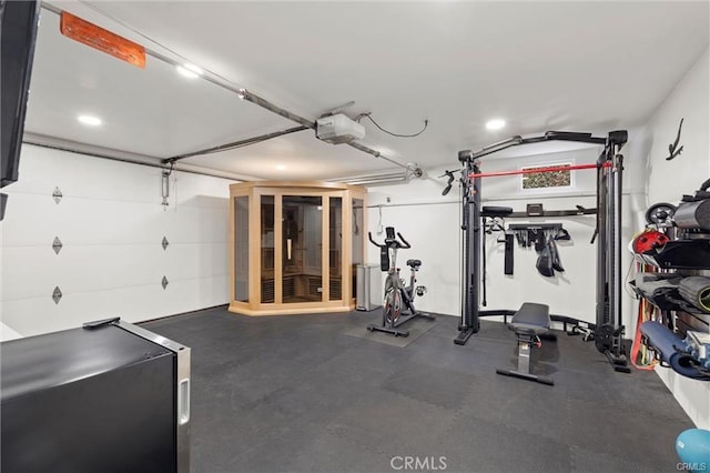 exercise area with a garage