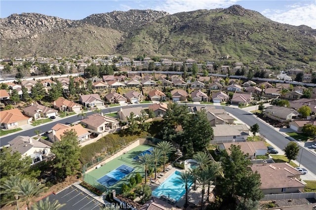 birds eye view of property featuring a residential view and a mountain view