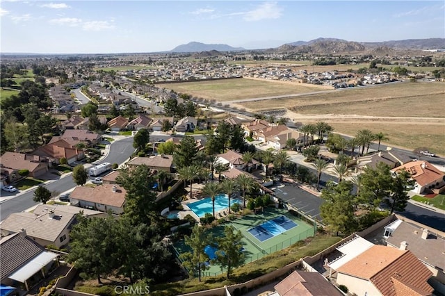 aerial view featuring a residential view and a mountain view