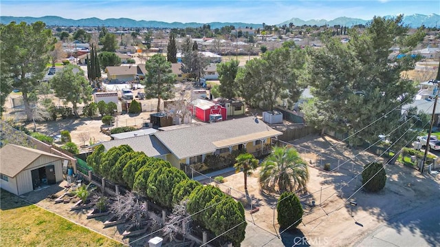 aerial view featuring a residential view and a mountain view