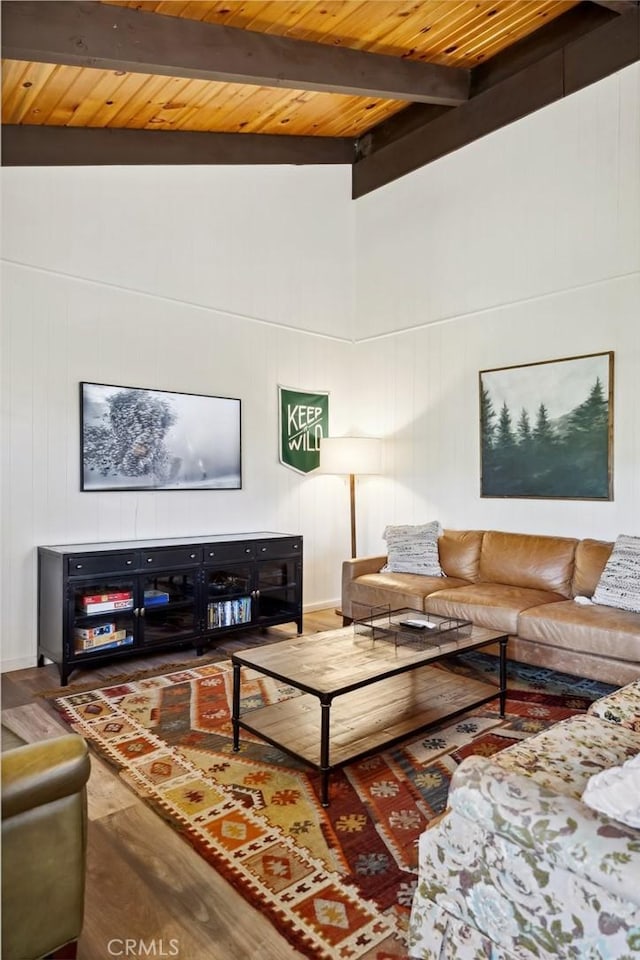 24950 Roble Dr, Idyllwild, CA 92549 - living area with wood ceiling, beam ceiling, and wood finished floors