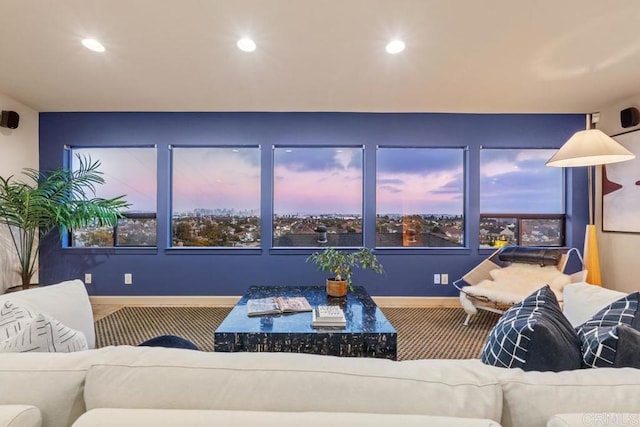 living area with recessed lighting