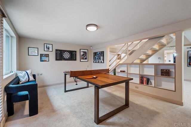 game room with carpet flooring and baseboards