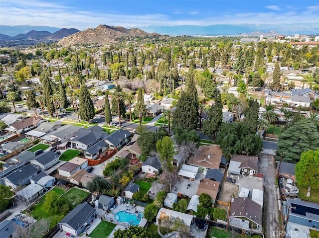 bird's eye view featuring a mountain view and a residential view