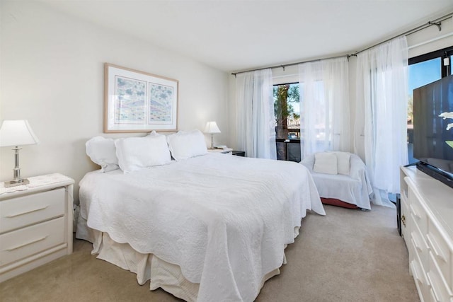 bedroom with light colored carpet