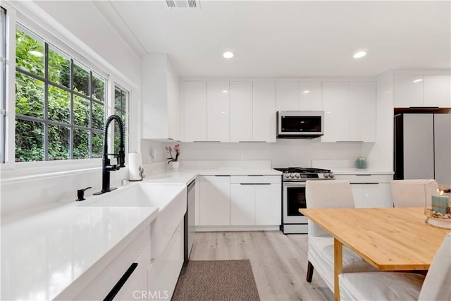 kitchen featuring white cabinets, modern cabinets, and stainless steel appliances