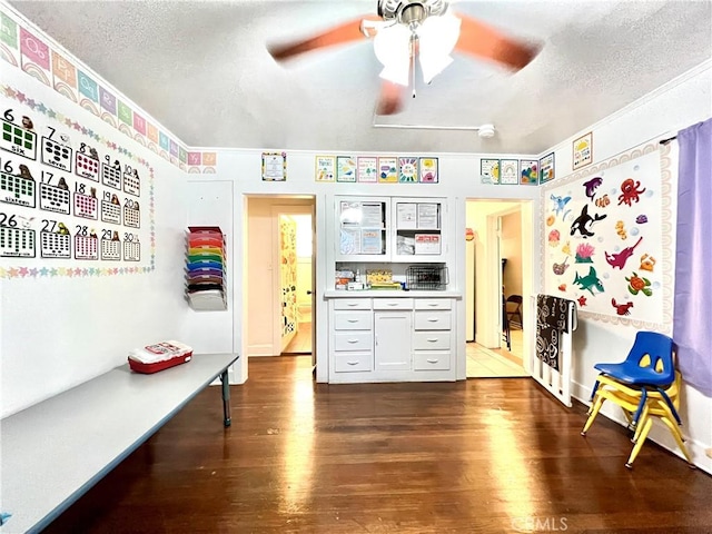 250 N Alvarado St Unit 3/4, Los Angeles, CA 90026 - sitting room featuring dark wood-style flooring, a textured ceiling, and a ceiling fan