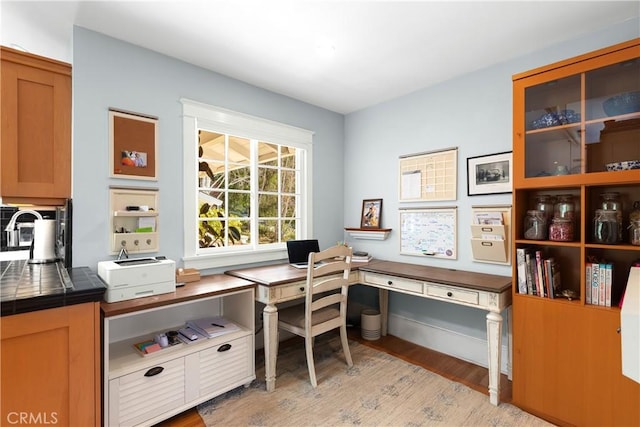 office with light wood-style flooring