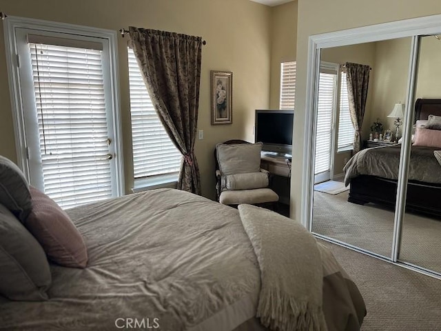 bedroom with carpet floors and a closet