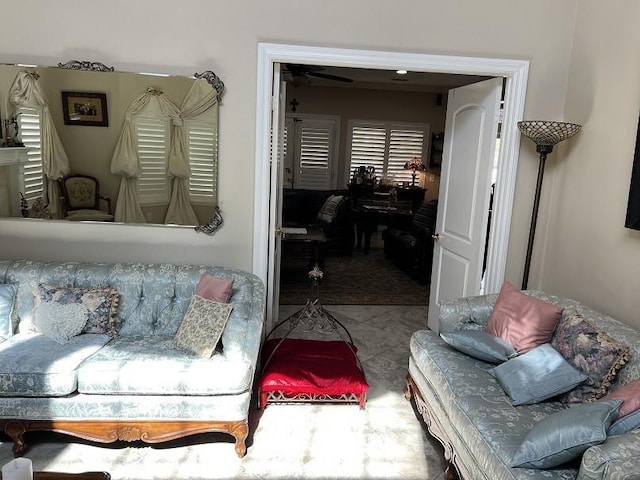 living room featuring tile patterned floors