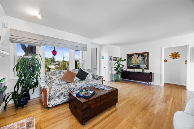 living room featuring baseboards and light wood-style floors