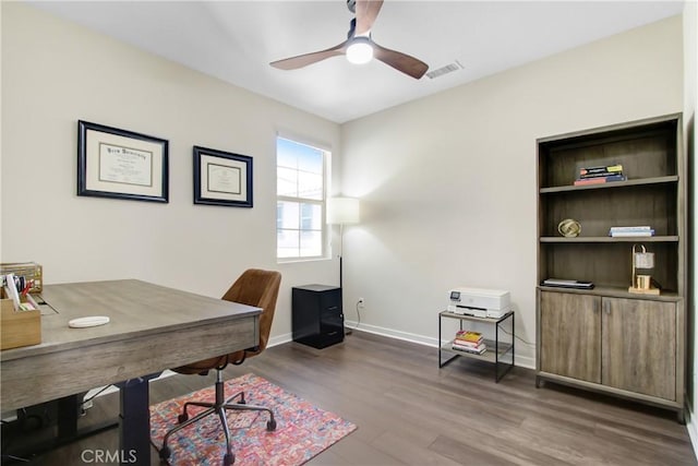 7082 Mallow Dr Unit 4, Fontana, CA 92336 - home office featuring wood finished floors, ceiling fan, and baseboards