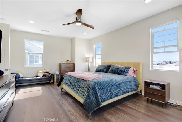 7082 Mallow Dr Unit 4, Fontana, CA 92336 - bedroom featuring multiple windows, wood finished floors, recessed lighting, and a ceiling fan