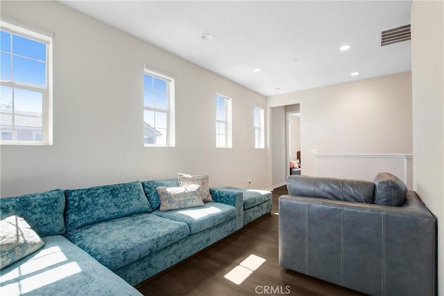 7082 Mallow Dr Unit 4, Fontana, CA 92336 - living area with dark wood finished floors, recessed lighting, and baseboards