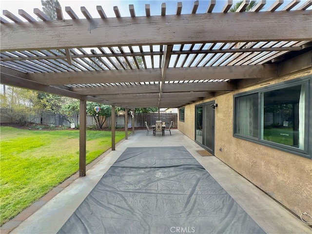 view of patio with a fenced backyard and a pergola