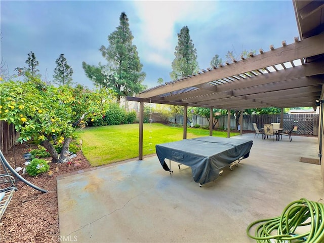 view of patio with a fenced backyard and a pergola