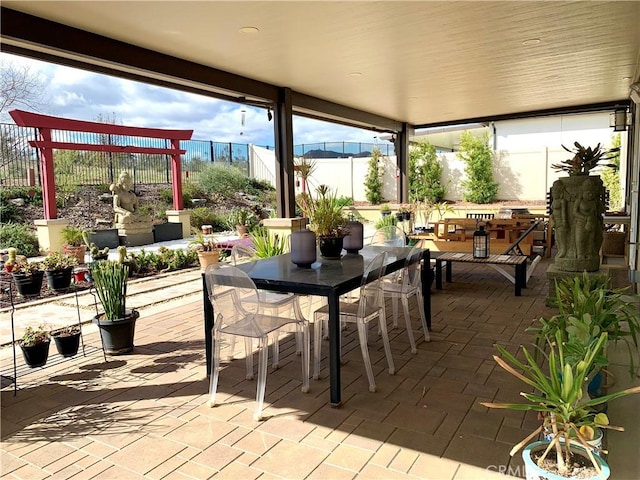 view of patio with outdoor dining space and a fenced backyard