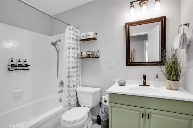 full bathroom with toilet, shower / bath combo, and vanity