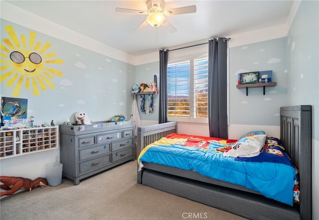 bedroom featuring carpet and ceiling fan