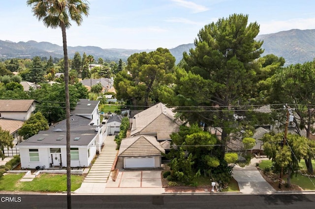 aerial view featuring a residential view and a mountain view