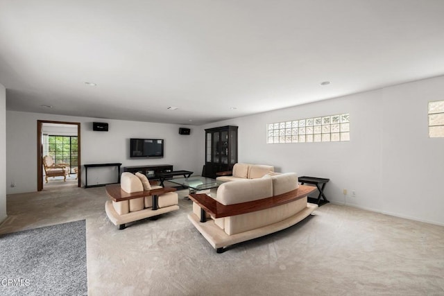 living area with carpet