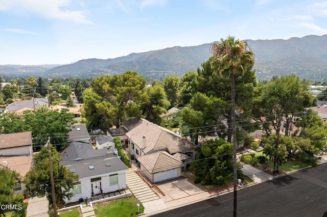 aerial view featuring a residential view and a mountain view