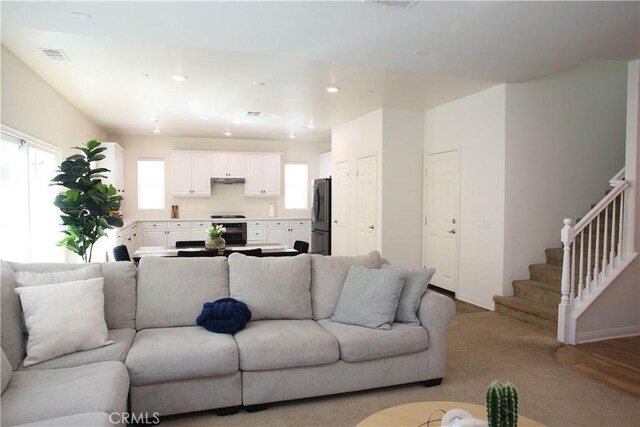 27464 Honeydew Ct, Saugus, CA 91350 - living area with stairway, recessed lighting, baseboards, and carpet