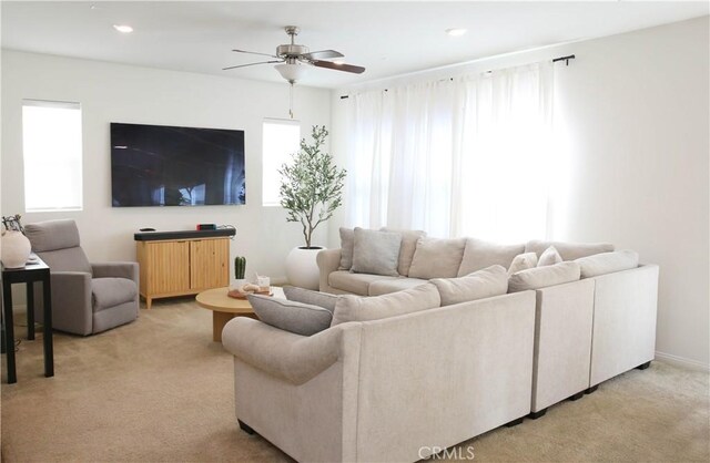 27464 Honeydew Ct, Saugus, CA 91350 - living area with plenty of natural light, light colored carpet, a ceiling fan, and recessed lighting