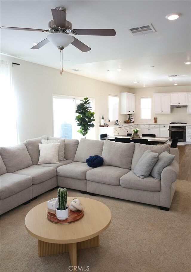 27464 Honeydew Ct, Saugus, CA 91350 - living area featuring a ceiling fan and recessed lighting