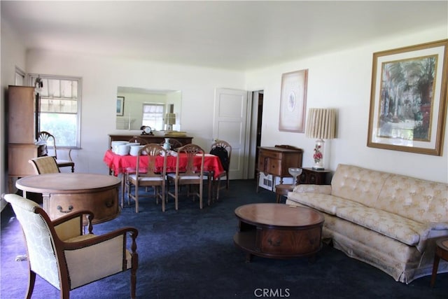 living area with carpet floors