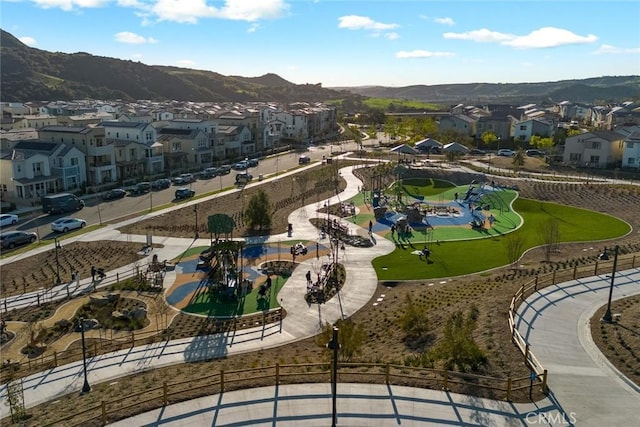 aerial view with a residential view and a mountain view
