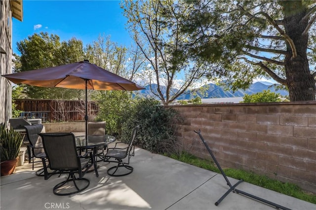 view of patio featuring outdoor dining area and a fenced backyard