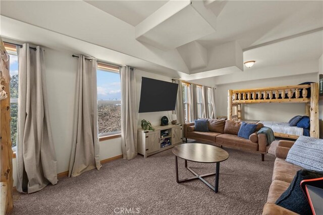 820 Arbula Dr, Crestline, CA 92325 - living room featuring baseboards and light colored carpet