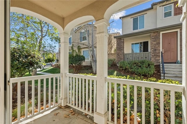 view of patio featuring a porch