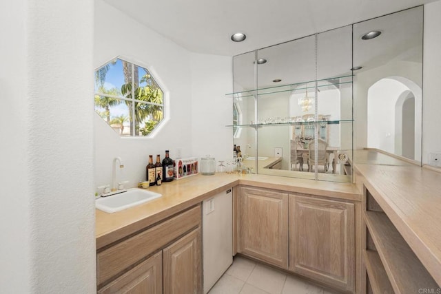 1367 Corona, Bonita, CA 91902 - indoor wet bar featuring arched walkways, light tile patterned floors, and recessed lighting