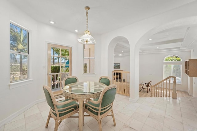 1367 Corona, Bonita, CA 91902 - dining space with arched walkways and recessed lighting