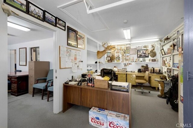office with attic access and carpet