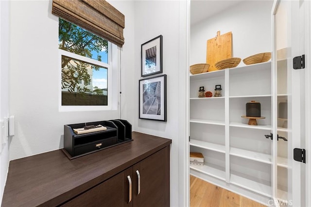 home office featuring light wood finished floors