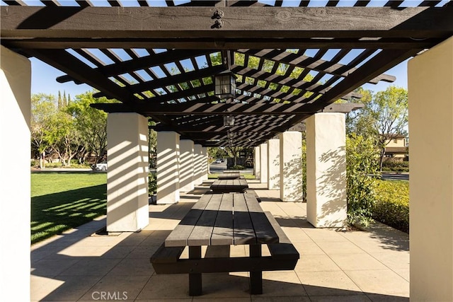 view of patio featuring a pergola