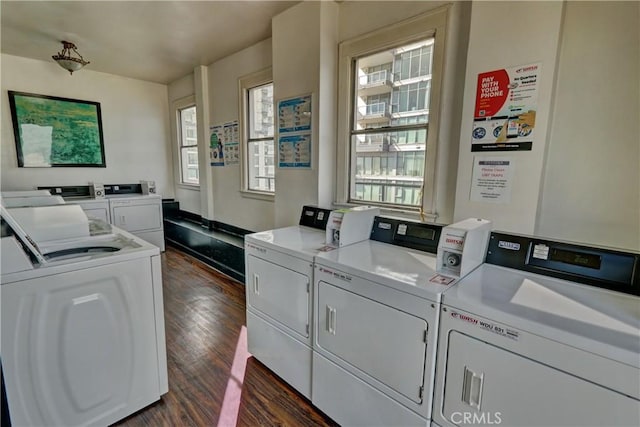 360 W Ocean Blvd Unit 404, Long Beach, CA 90802 - shared laundry featuring washing machine and clothes dryer, dark wood-type flooring, and plenty of natural light