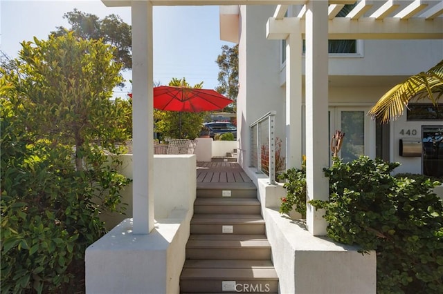 view of patio with stairway