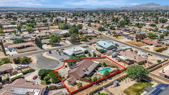 aerial view featuring a residential view and a mountain view