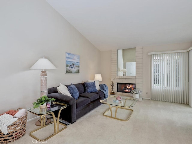 27740 Via Sarasate, Mission Viejo, CA 92692 - living area featuring carpet, a fireplace, and vaulted ceiling
