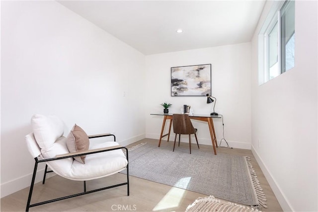 office featuring baseboards and recessed lighting