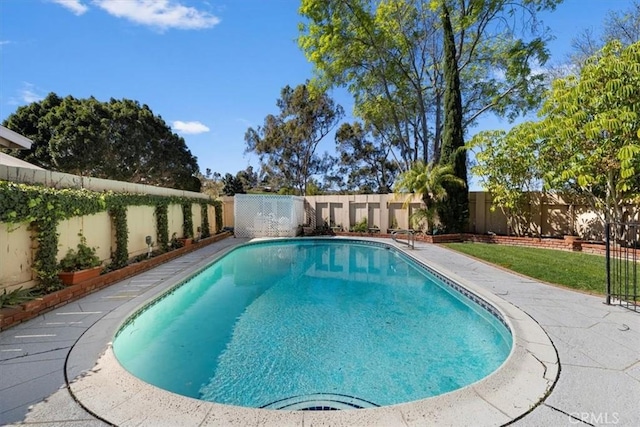 view of swimming pool with a fenced backyard and a fenced in pool