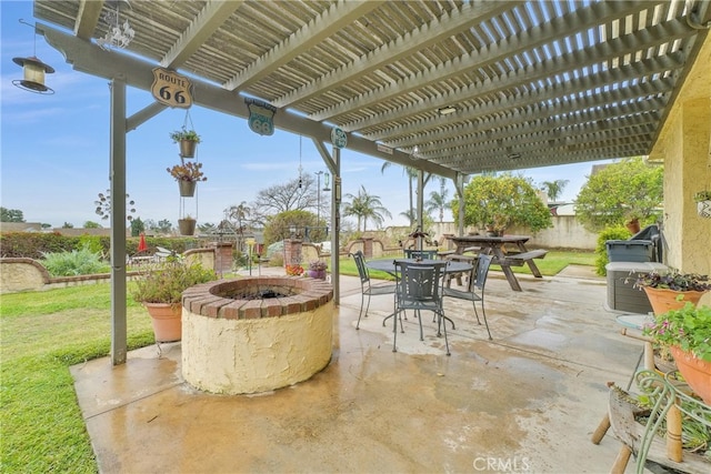 6153 Peridot Ave, Alta Loma, CA 91701 - view of patio / terrace featuring outdoor dining space, a fire pit, and a pergola