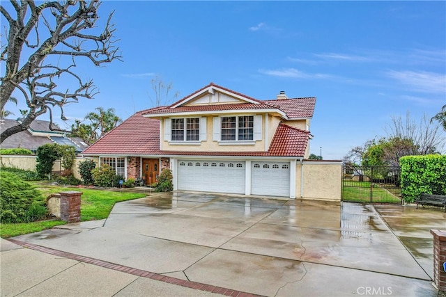 6153 Peridot Ave, Alta Loma, CA 91701 - traditional-style house featuring a tiled roof, stucco siding, driveway, an attached garage, and a chimney