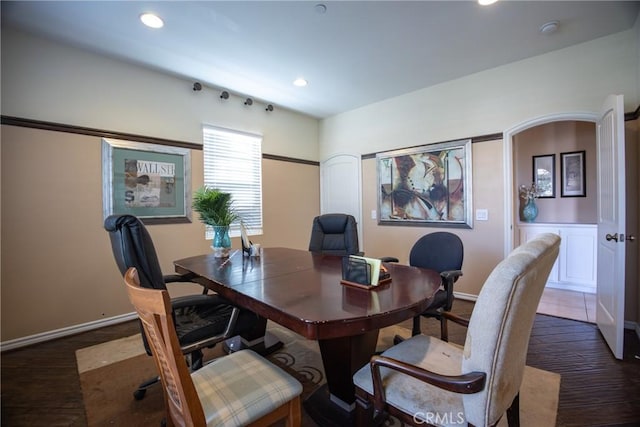 1230 Cantania Dr, Redlands, CA 92374 - office space featuring recessed lighting, baseboards, and dark wood-style floors