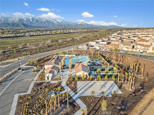 aerial view featuring a residential view and a mountain view